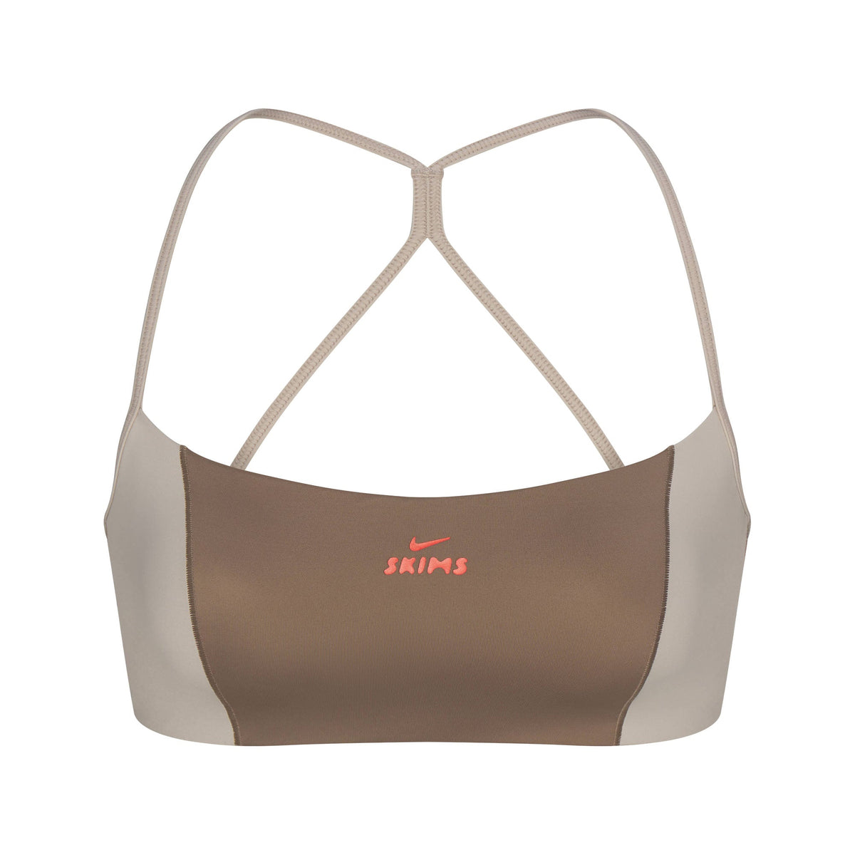 NikeSKIMS SHINE MICRO SCOOP BRA | TRUFFLE AND STONE FLAT ON A WHITE BACKGROUND | FLT