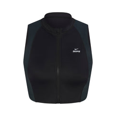 NikeSKIMS SHINE FRONT ZIP BRA | OBSIDIAN AND DARK TEAL FLAT ON A WHITE BACKGROUND | FLT