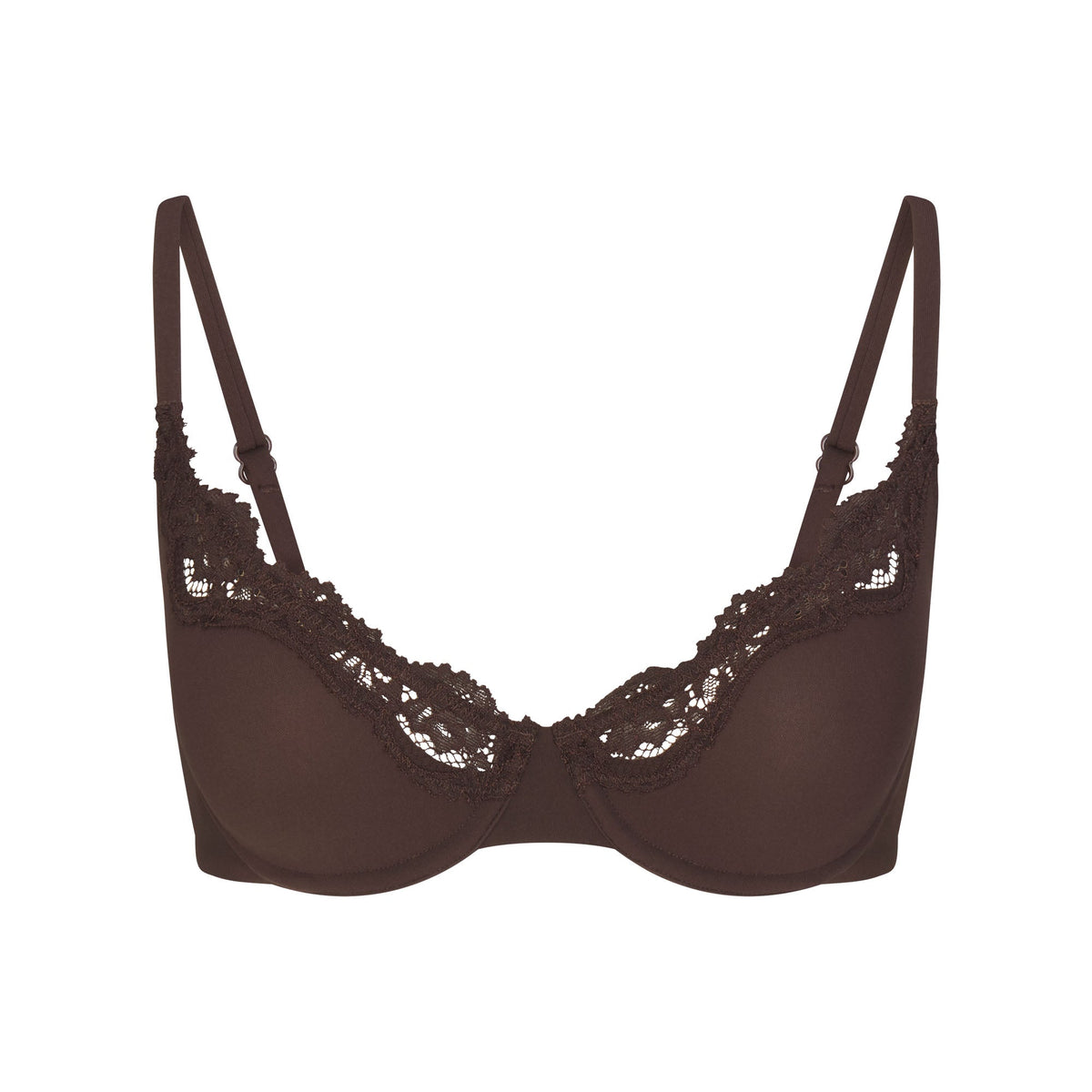 FITS EVERYBODY LACE UNLINED SCOOP BRA | ESPRESSO & LAYS FLAT ON A WHITE BACKGROUND | FLT