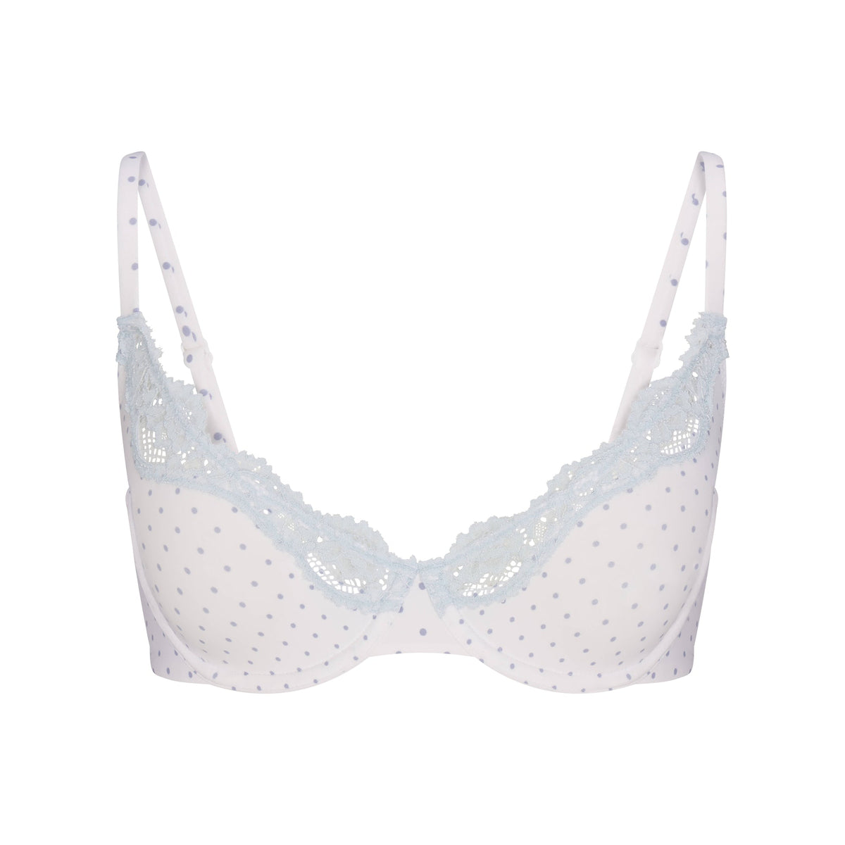 FITS EVERYBODY LACE UNLINED SCOOP BRA | SLATE PIN DOT PRINT FLAT ON A WHITE BACKGROUND | FLT