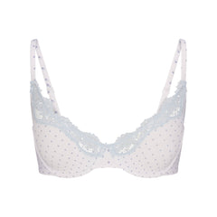 FITS EVERYBODY LACE UNLINED SCOOP BRA | SLATE PIN DOT PRINT FLAT ON A WHITE BACKGROUND | FLT