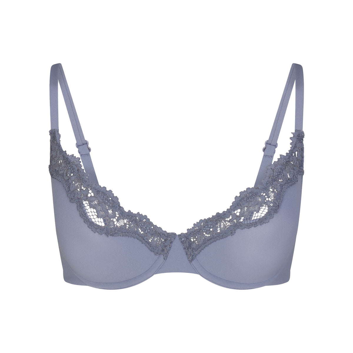 FITS EVERYBODY LACE UNLINED SCOOP BRA | SLATE TONAL & LAYS FLAT ON A WHITE BACKGROUND | FLT