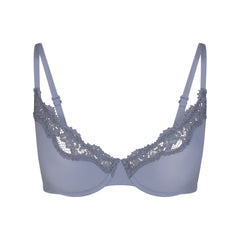 FITS EVERYBODY LACE UNLINED SCOOP BRA | SLATE TONAL & LAYS FLAT ON A WHITE BACKGROUND | FLT