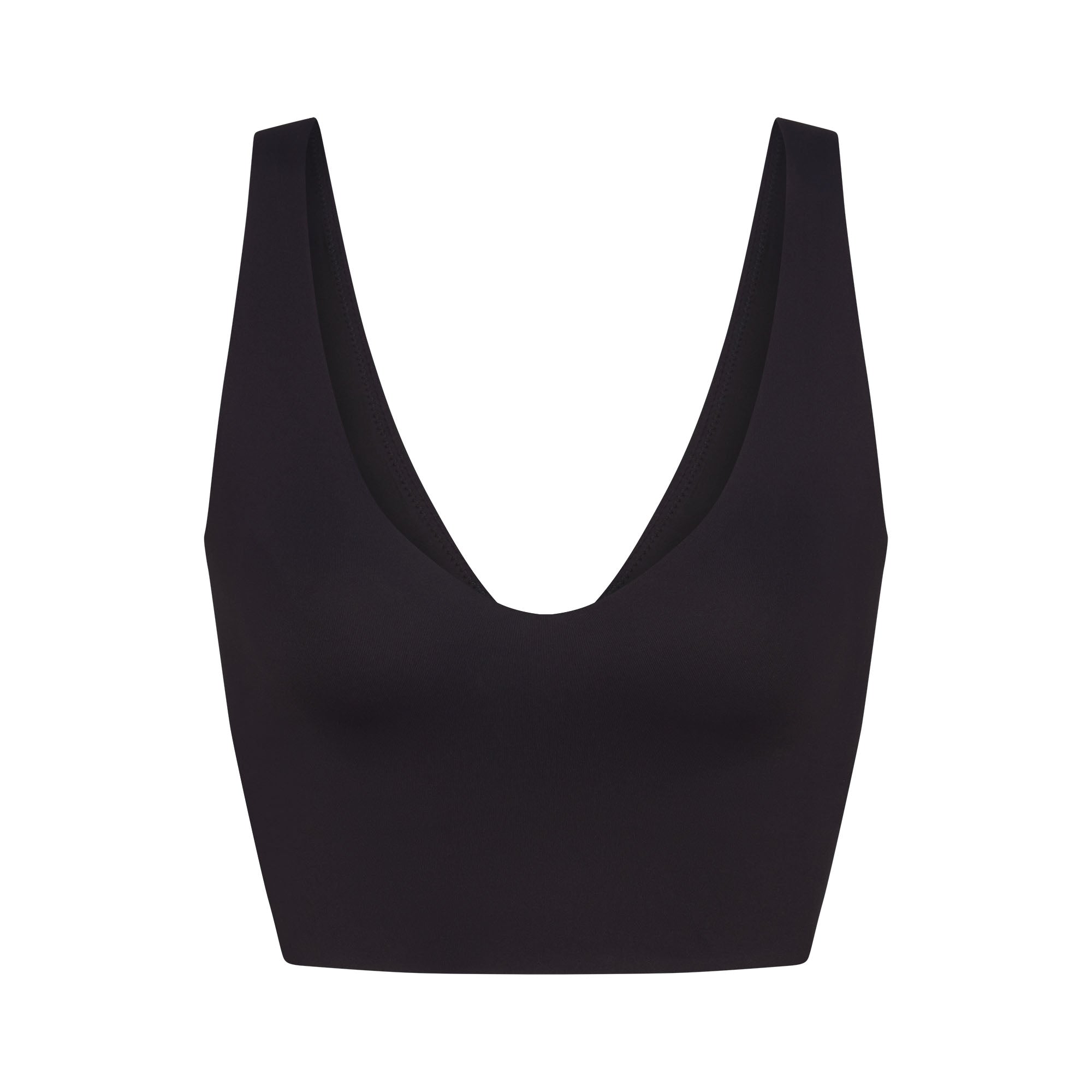 NikeSKIMS MATTE V-NECK BRA TOP | OBSIDIAN FLAT ON A WHITE BACKGROUND | FLT