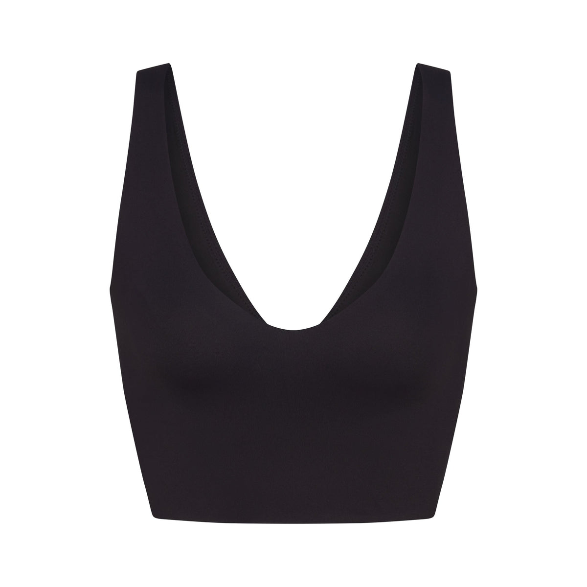 NikeSKIMS MATTE V-NECK BRA TOP | OBSIDIAN FLAT ON A WHITE BACKGROUND | FLT