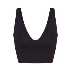 NikeSKIMS MATTE V-NECK BRA TOP | OBSIDIAN FLAT ON A WHITE BACKGROUND | FLT