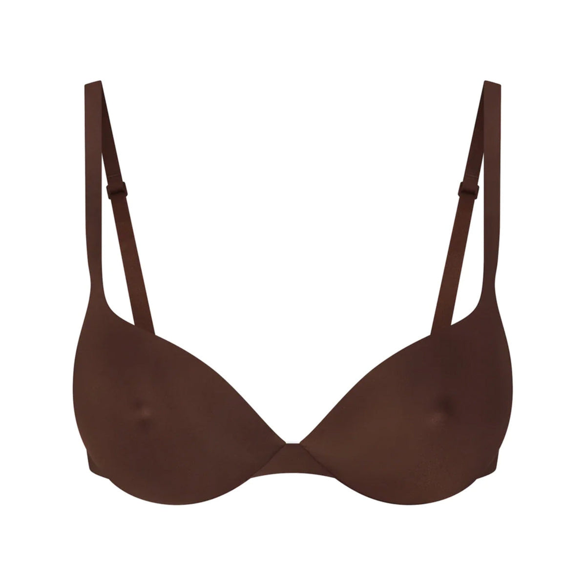 SKIMS ULTIMATE BRA NIPPLE PUSH-UP BRA | COCOA (PLUNGE BRAS) LAYS FLAT ON A WHITE BACKGROUND | FLT