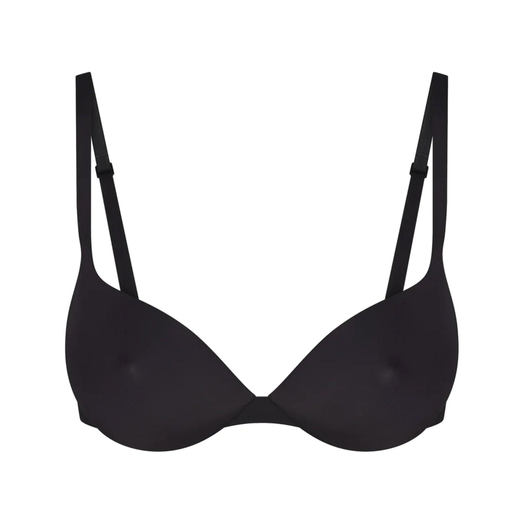 SKIMS ULTIMATE BRA NIPPLE PUSH-UP BRA | ONYX (PLUNGE BRAS) LAYS FLAT ON A WHITE BACKGROUND | FLT
