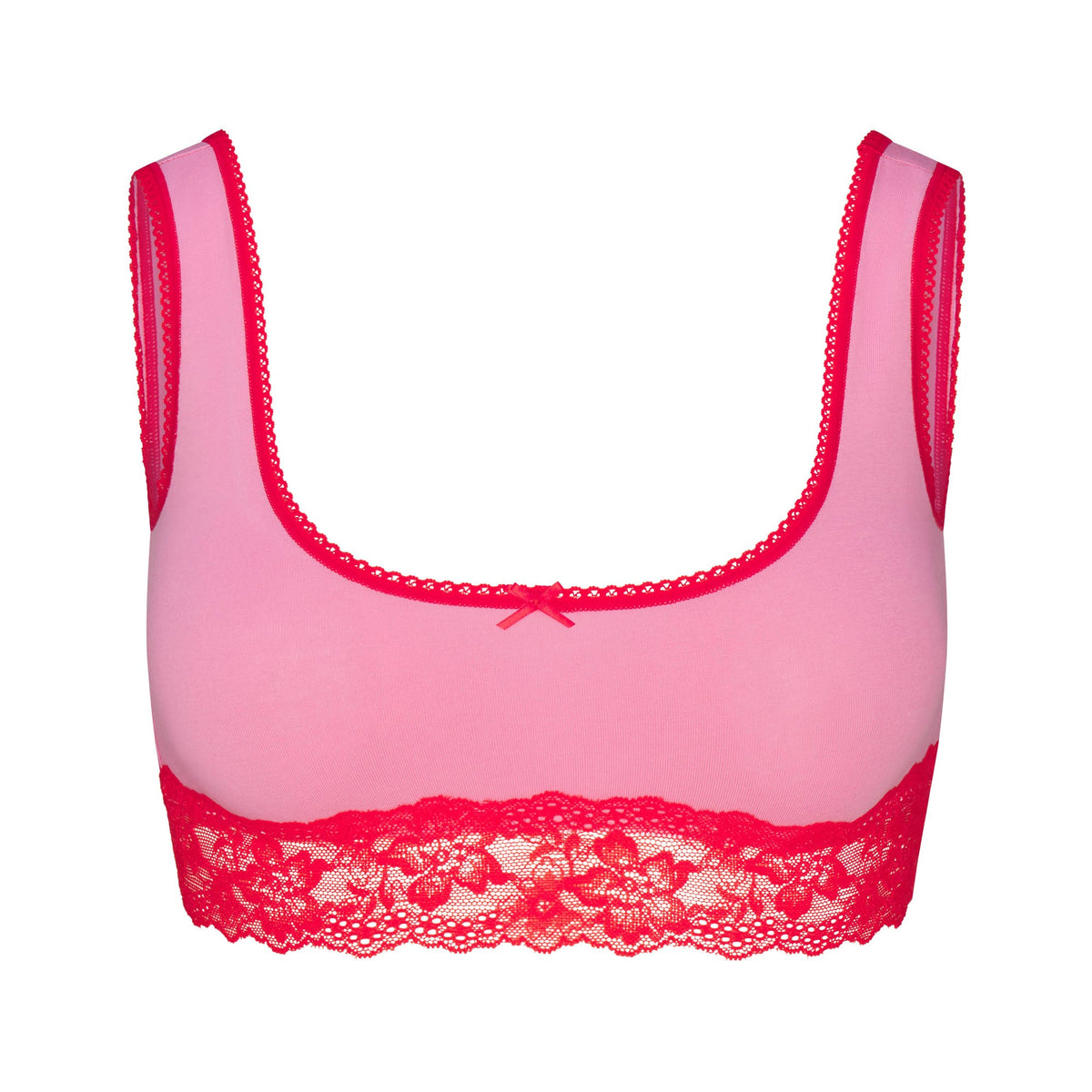 LIGHTWEIGHT COTTON LACE SCOOP BRALETTE | CARNATION CONTRAST FLAT ON A WHITE BACKGROUND | FLT