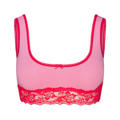 LIGHTWEIGHT COTTON LACE SCOOP BRALETTE | CARNATION CONTRAST FLAT ON A WHITE BACKGROUND | FLT