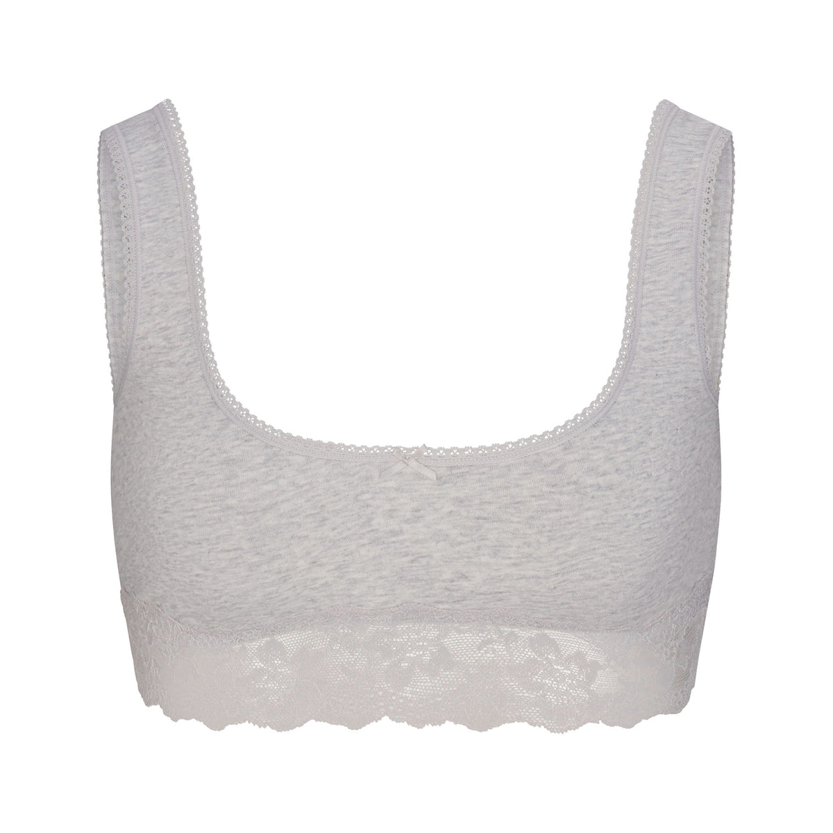 LIGHTWEIGHT COTTON LACE SCOOP BRALETTE | LIGHT HEATHER GREY FLAT ON A WHITE BACKGROUND | FLT