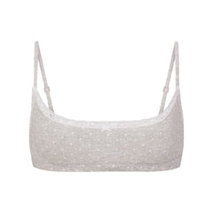 LIGHTWEIGHT COTTON POINTELLE SCOOP BRALETTE | LIGHT HEATHER GREY PIN DOT FLAT ON A WHITE BACKGROUND | FLT