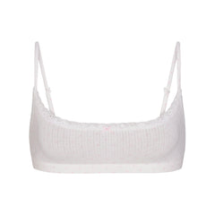 LIGHTWEIGHT COTTON POINTELLE SCOOP BRALETTE | SNOW PEONY PIN DOT FLAT ON A WHITE BACKGROUND | FLT