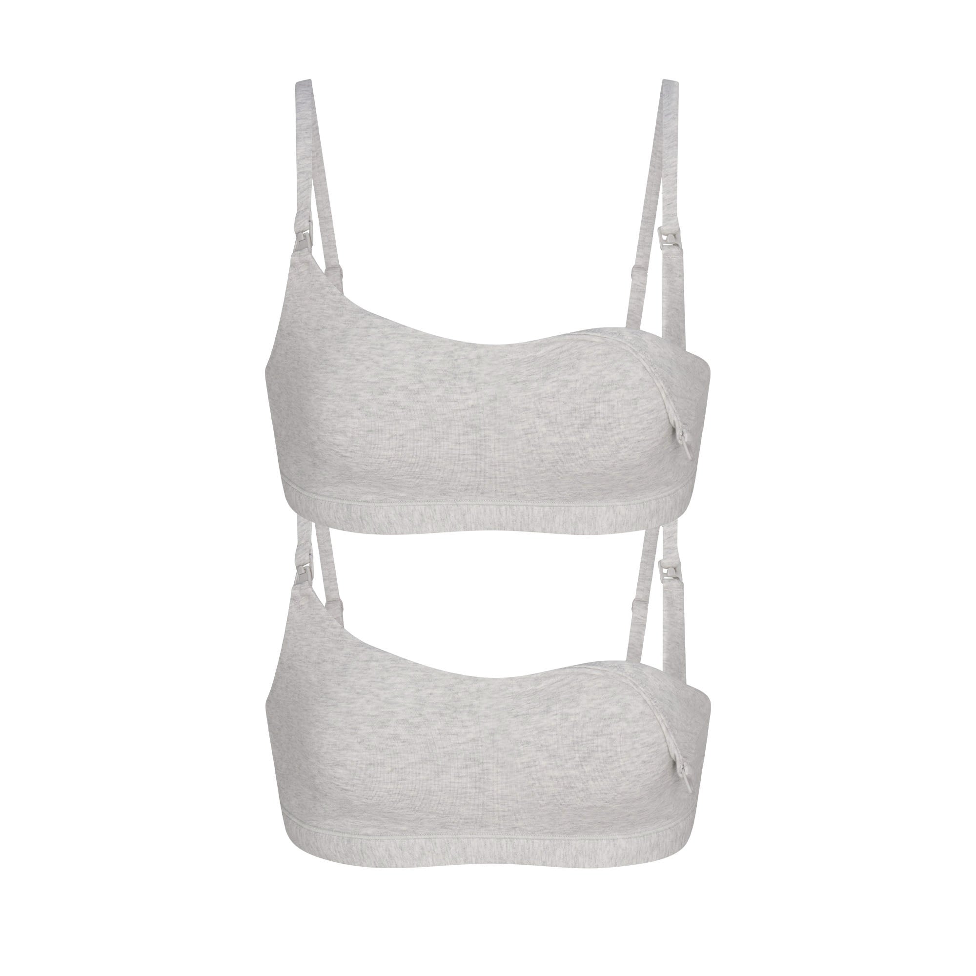COTTON JERSEY MATERNITY NURSING SCOOP BRALETTE 2-PACK | LIGHT HEATHER GREY FLAT ON A WHITE BACKGROUND | FLT