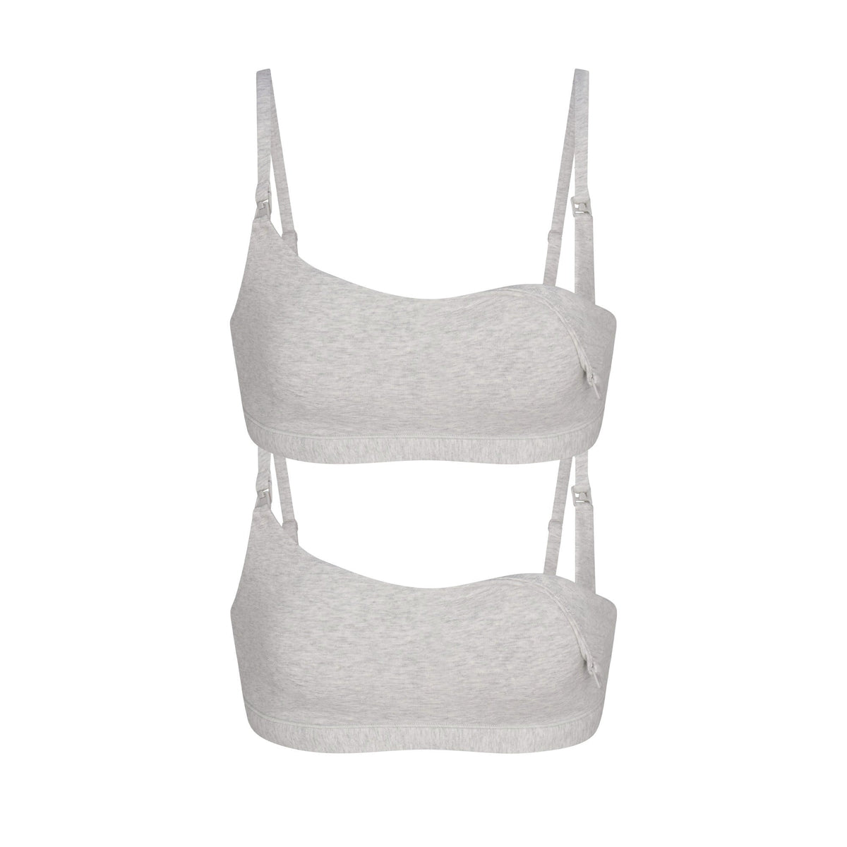 COTTON JERSEY MATERNITY NURSING SCOOP BRALETTE 2-PACK | LIGHT HEATHER GREY FLAT ON A WHITE BACKGROUND | FLT