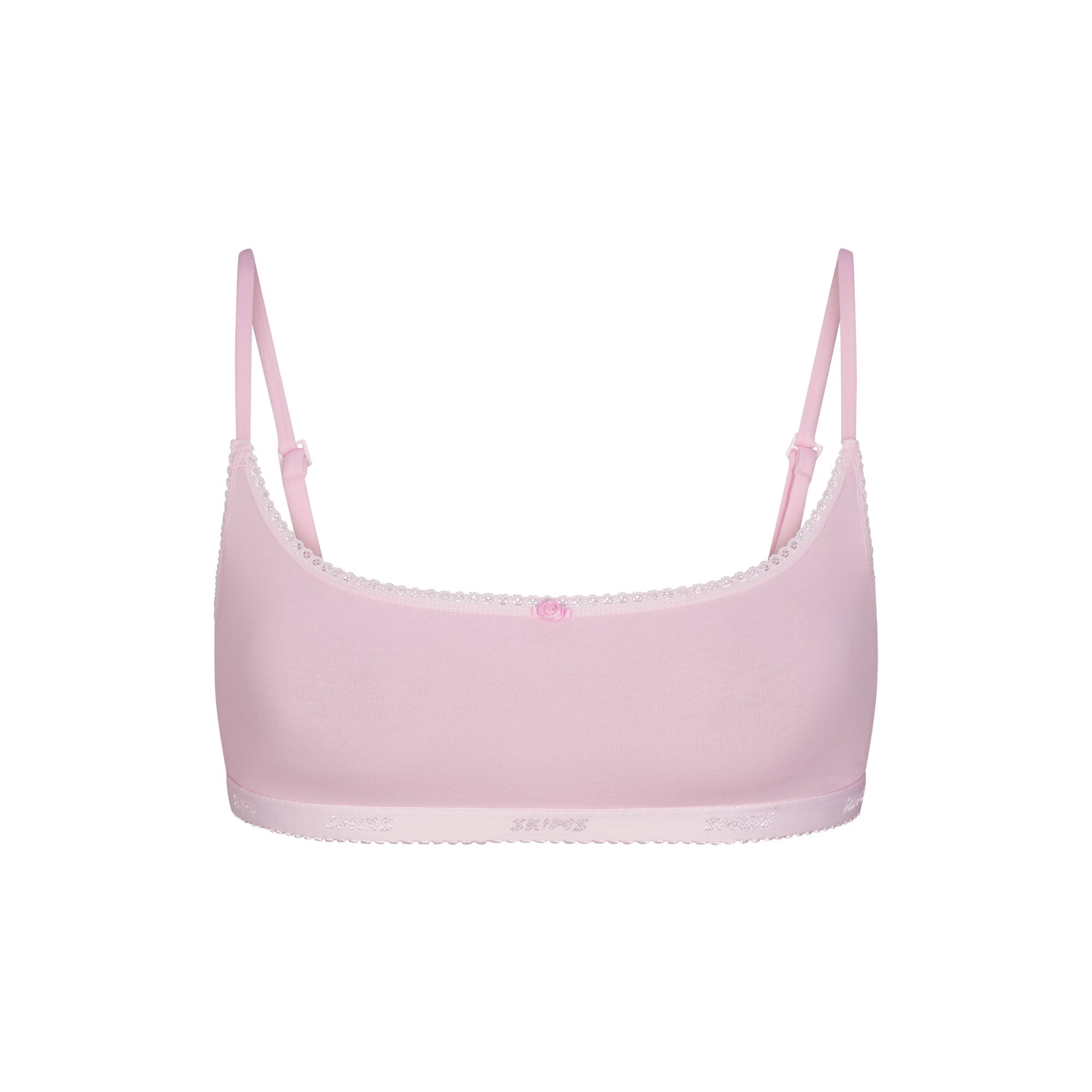 LIGHTWEIGHT COTTON LOGO PICOT SCOOP BRALETTE | PEONY FLAT ON A WHITE BACKGROUND | FLT