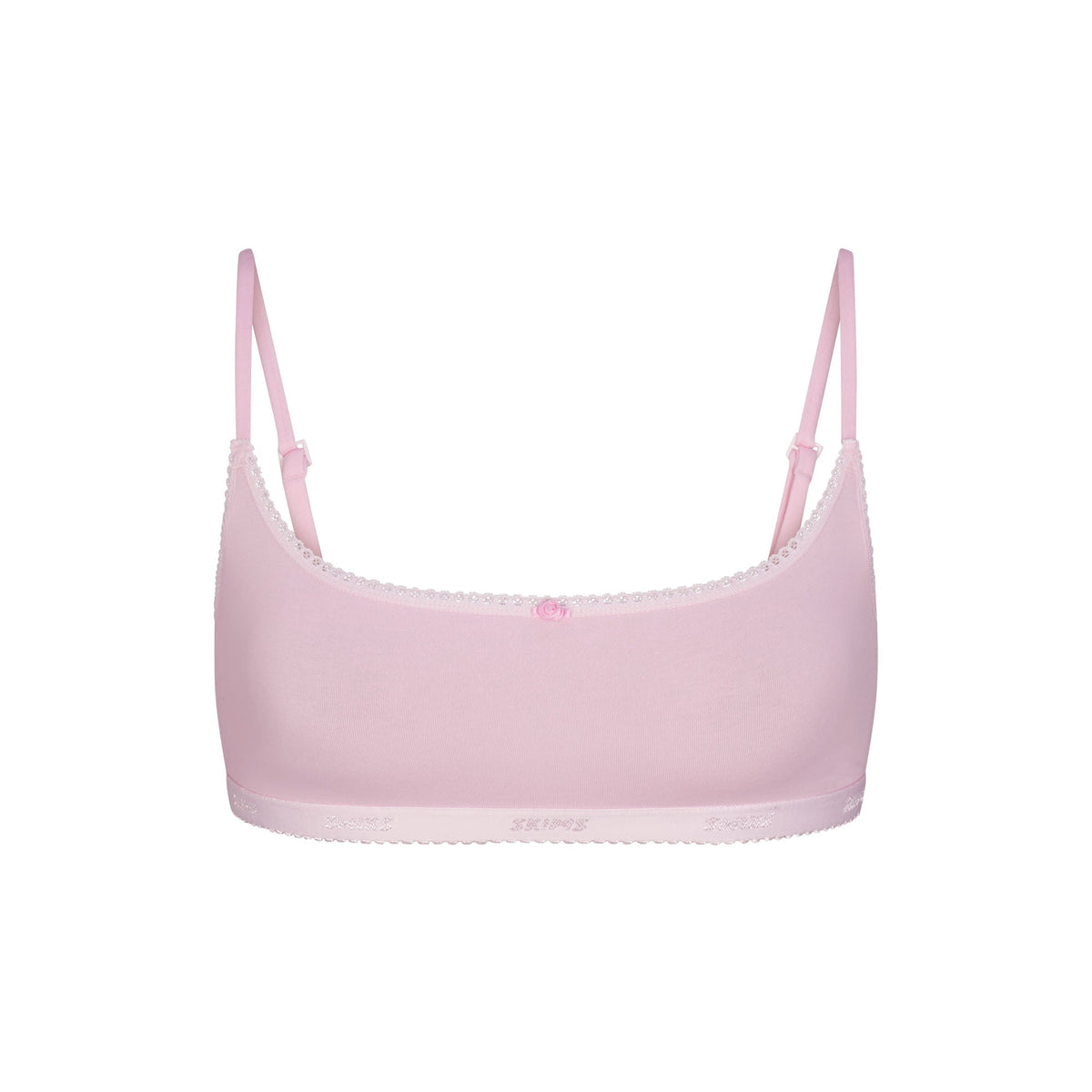 LIGHTWEIGHT COTTON LOGO PICOT SCOOP BRALETTE | PEONY FLAT ON A WHITE BACKGROUND | FLT