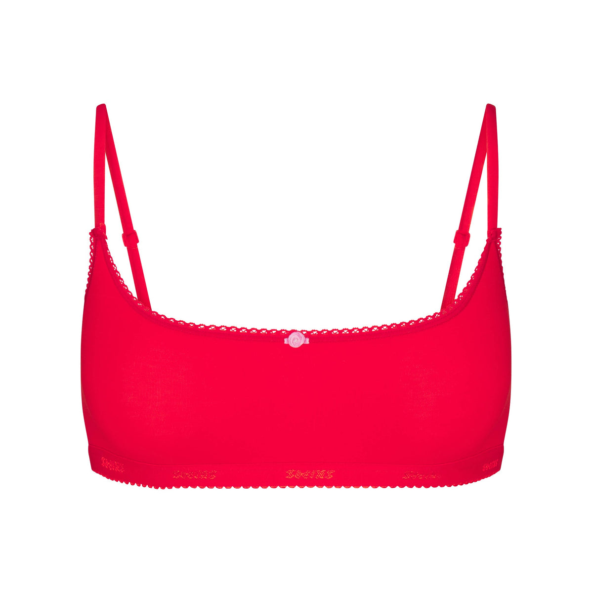 LIGHTWEIGHT COTTON LOGO PICOT SCOOP BRALETTE | RUBY TONAL FLAT ON A WHITE BACKGROUND | FLT