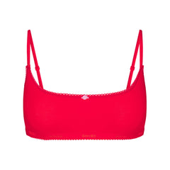 LIGHTWEIGHT COTTON LOGO PICOT SCOOP BRALETTE | RUBY TONAL FLAT ON A WHITE BACKGROUND | FLT