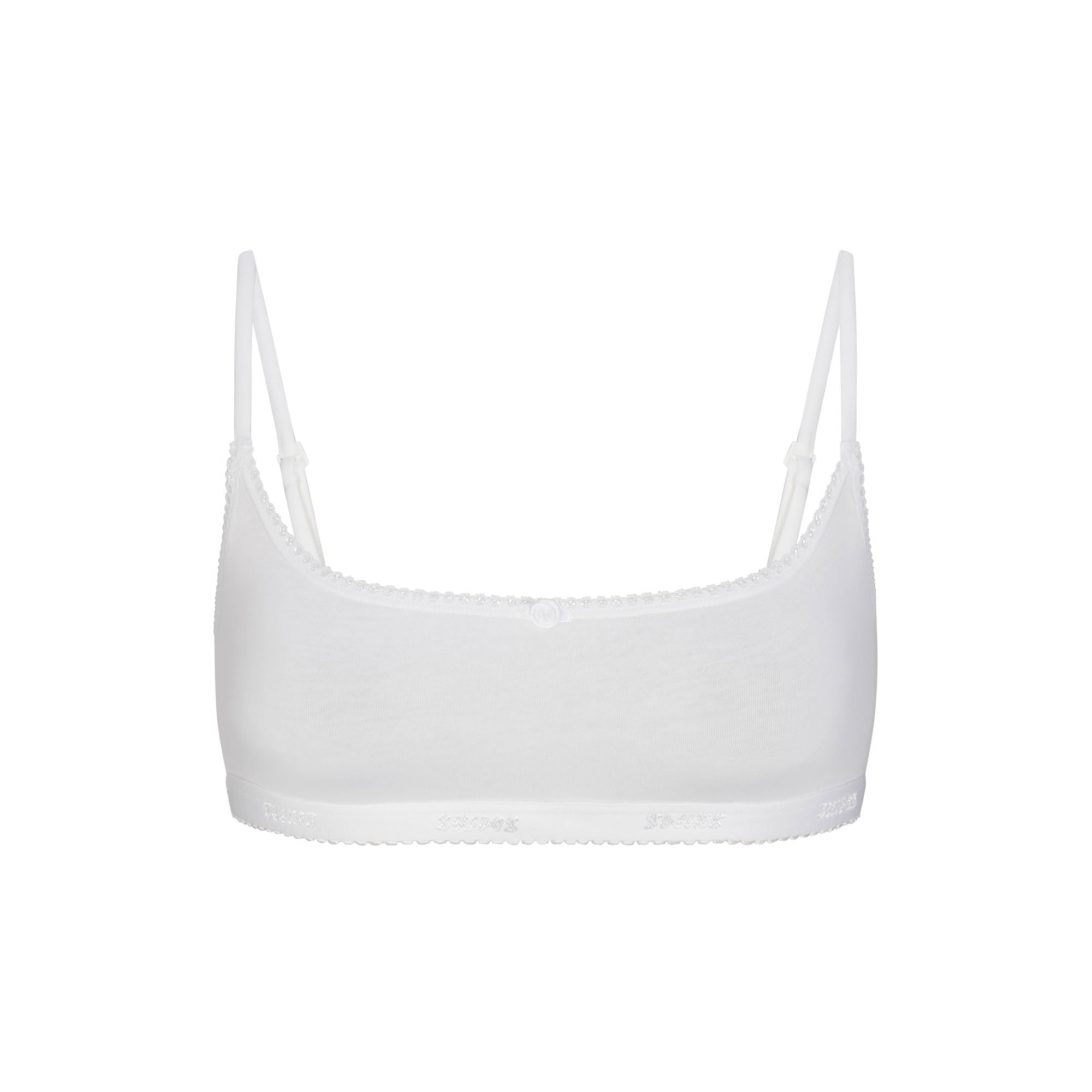 LIGHTWEIGHT COTTON LOGO PICOT SCOOP BRALETTE | SNOW FLAT ON A WHITE BACKGROUND | FLT