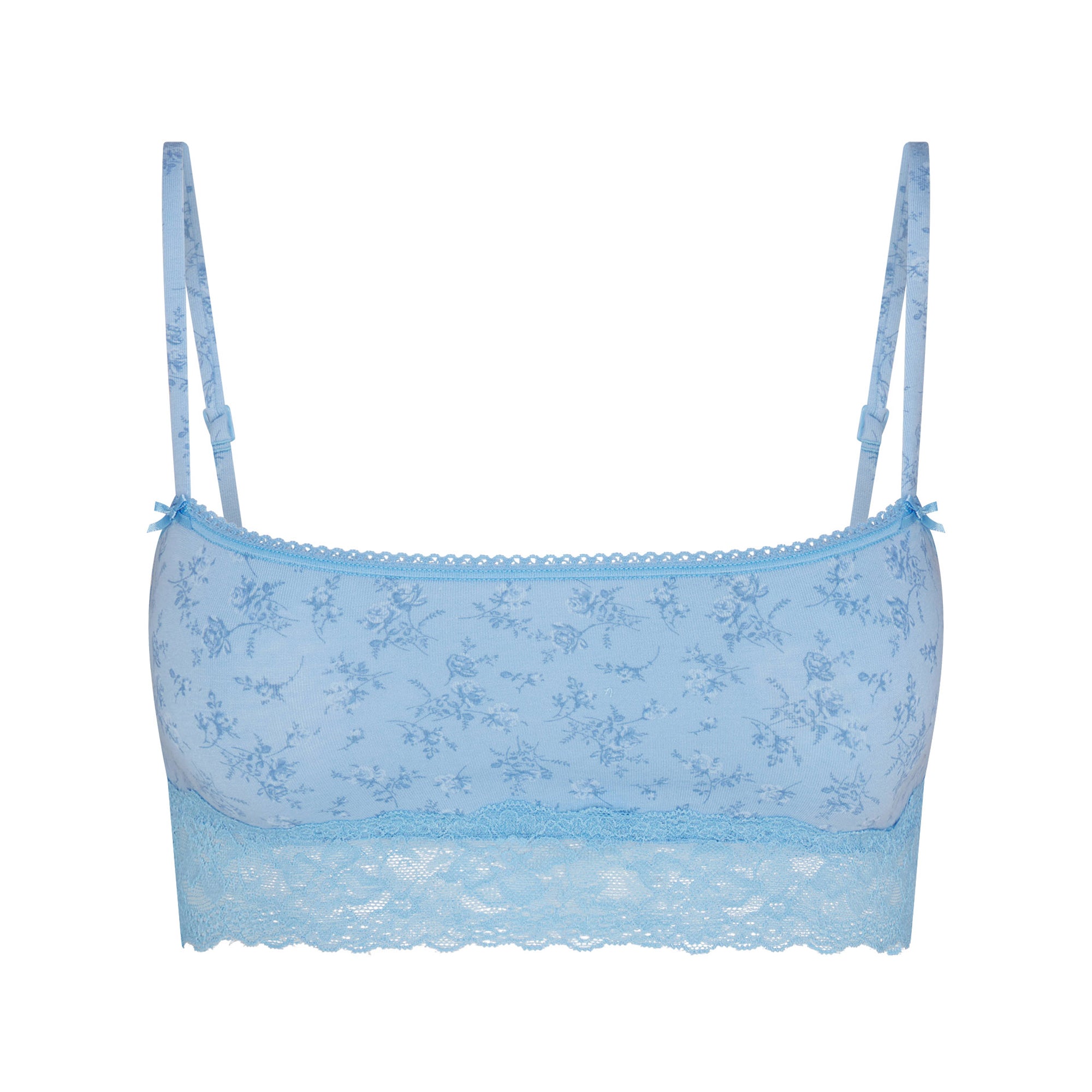 LIGHTWEIGHT COTTON STRAIGHT NECK BRALETTE | SURF DAINTY FLORAL PRINT FLAT ON A WHITE BACKGROUND | FLT
