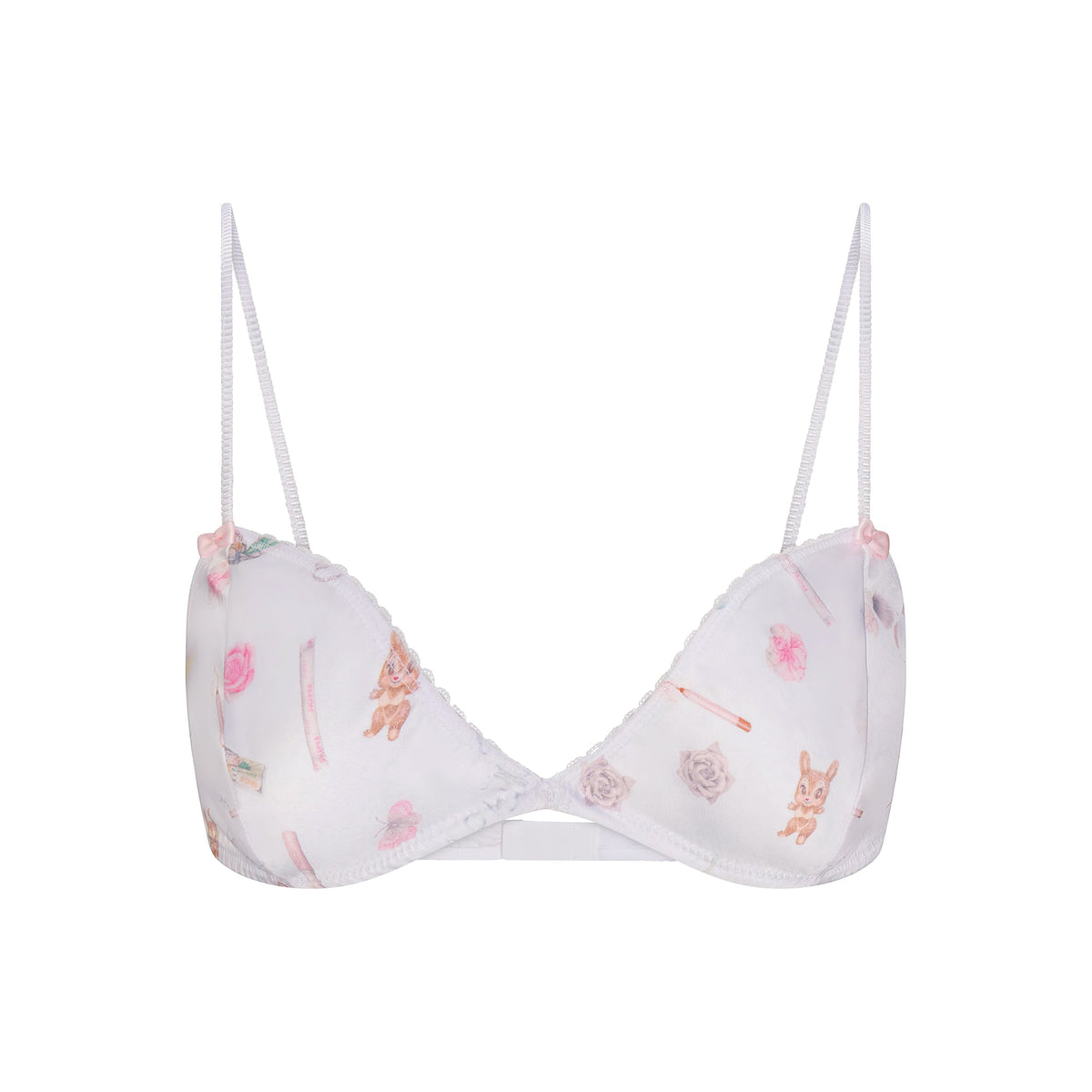 LIGHTWEIGHT SATIN TRIANGLE BRALETTE  | SNOW ESSENTIALS BAG FLAT ON A WHITE BACKGROUND | FLT