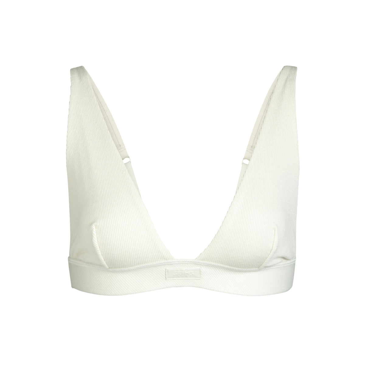 COTTON RIB PLUNGE BRALETTE | BONE (PLUNGE BRALETTES) LAYS FLAT ON A WHITE BACKGROUND | FLT