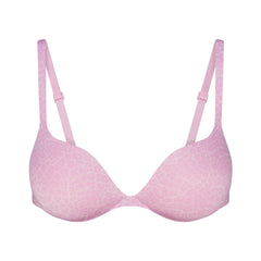 SKIMS ULTIMATE TEARDROP PUSH-UP BRA | BUBBLE GUM LEOPARD PRINT FLAT ON A WHITE BACKGROUND | FLT
