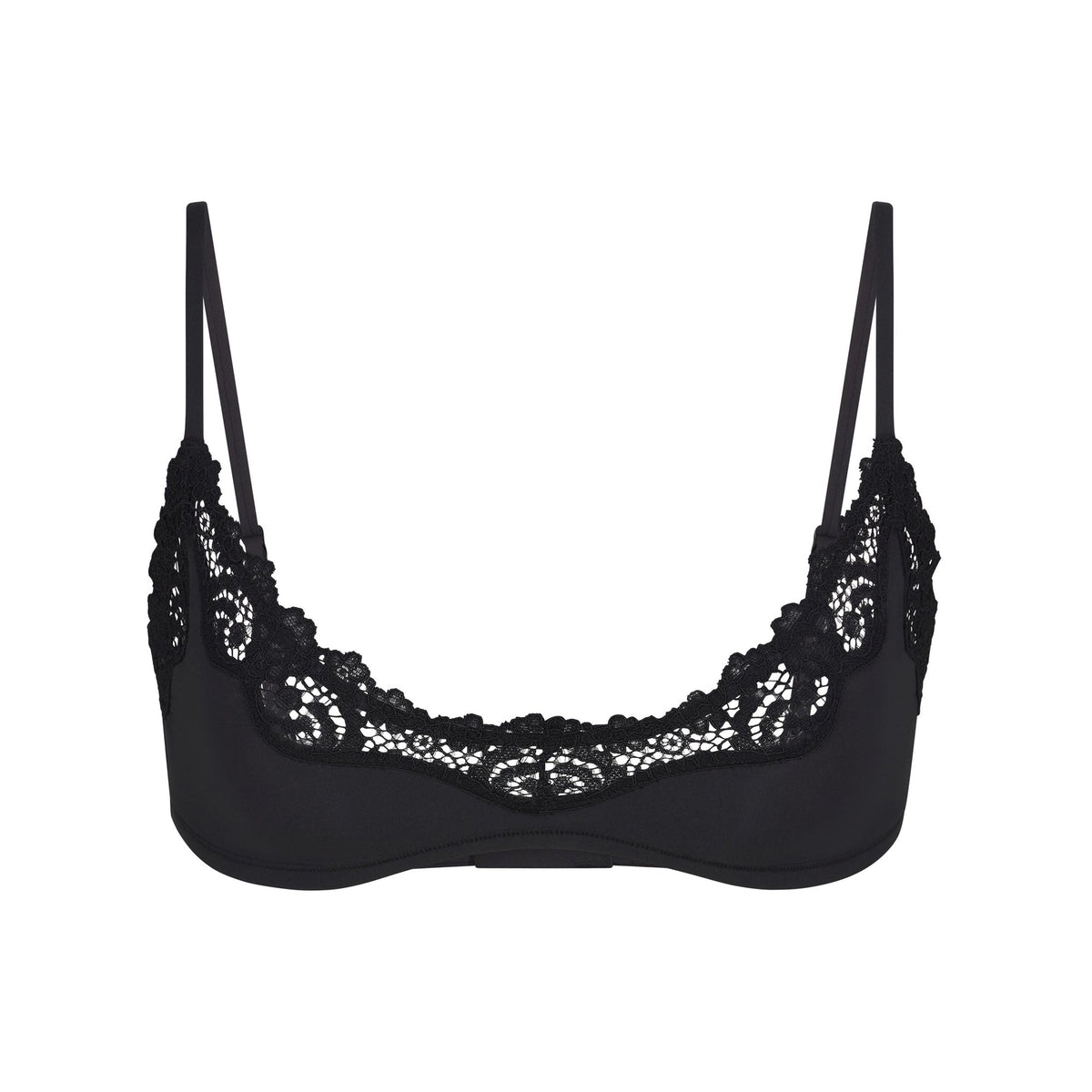 FITS EVERYBODY LACE SCOOP BRALETTE | ONYX (SCOOP BRALETTES) LAYS FLAT ON A WHITE BACKGROUND | FLT