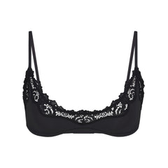 FITS EVERYBODY LACE SCOOP BRALETTE | ONYX (SCOOP BRALETTES) LAYS FLAT ON A WHITE BACKGROUND | FLT