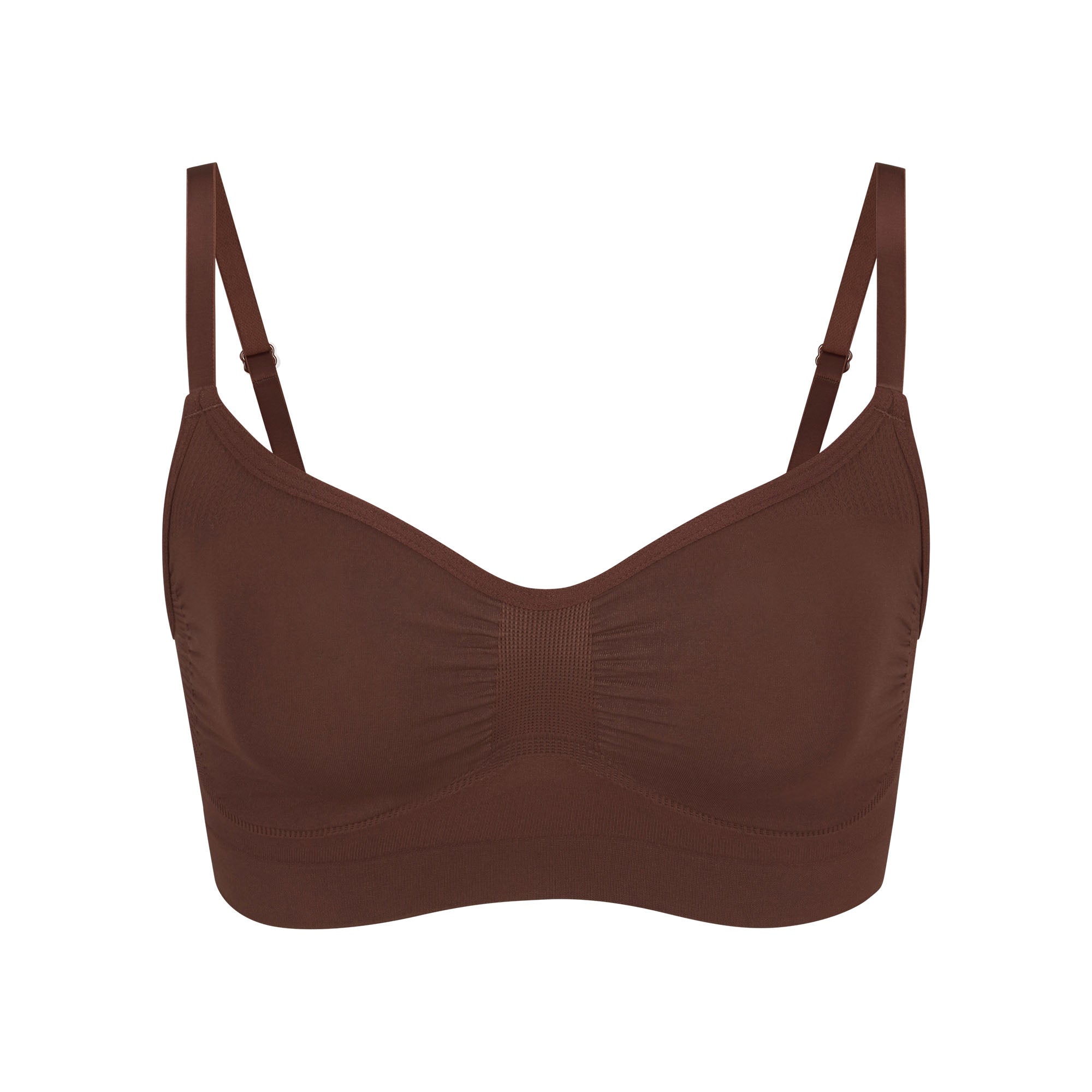 SEAMLESS SCULPT BRALETTE | COCOA (SHAPEWEAR BRALETTES, BRAS) LAYS FLAT ON A WHITE BACKGROUND | FLT
