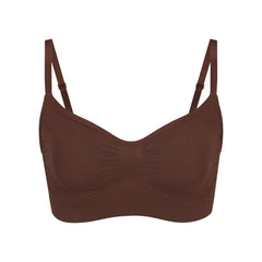 SEAMLESS SCULPT BRALETTE | COCOA (SHAPEWEAR BRALETTES, BRAS) LAYS FLAT ON A WHITE BACKGROUND | FLT