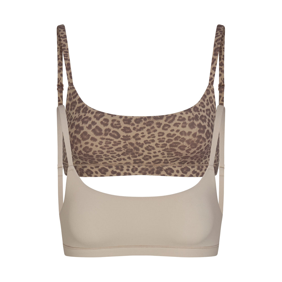FITS EVERYBODY SCOOP BRALETTE 2-PACK | DESERT LEOPARD AND STONE & LAYS FLAT ON A WHITE BACKGROUND | FLT