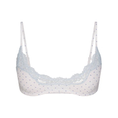 FITS EVERYBODY LACE SCOOP BRALETTE | SLATE PIN DOT PRINT FLAT ON A WHITE BACKGROUND | FLT