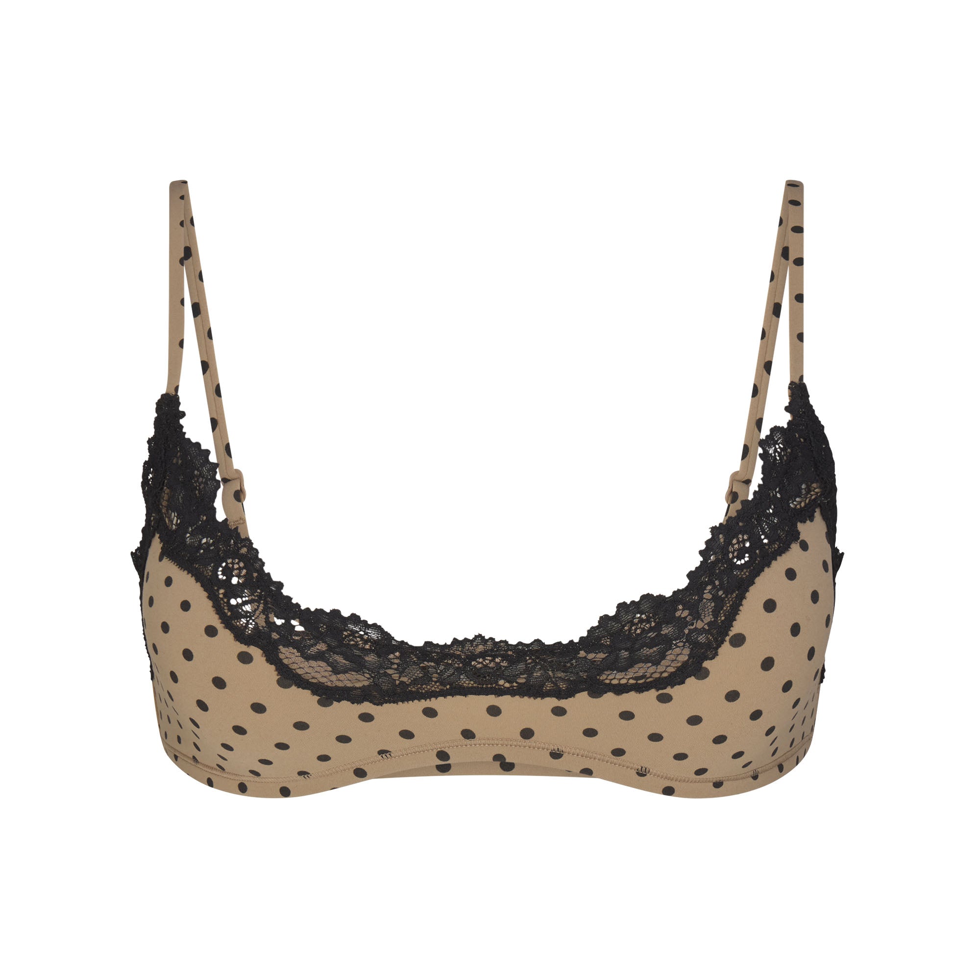 FITS EVERYBODY LACE SCOOP BRALETTE 2-PACK | MINI POLKA DOT AND ONYX & LAYS FLAT ON A WHITE BACKGROUND | FLT