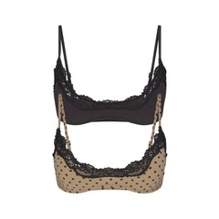 FITS EVERYBODY LACE SCOOP BRALETTE 2-PACK | MINI POLKA DOT AND ONYX & LAYS FLAT ON A WHITE BACKGROUND | FLT