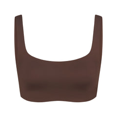NikeSKIMS MATTE SCOOP NECK BRA | DARK SEPIA FLAT ON A WHITE BACKGROUND | FLT