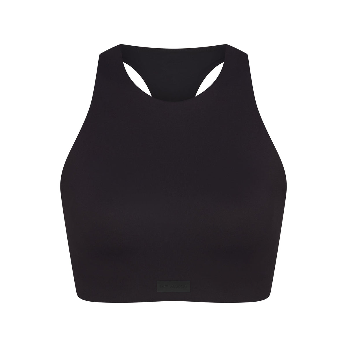 NikeSKIMS MATTE HIGH NECK BRA | OBSIDIAN FLAT ON A WHITE BACKGROUND | FLT