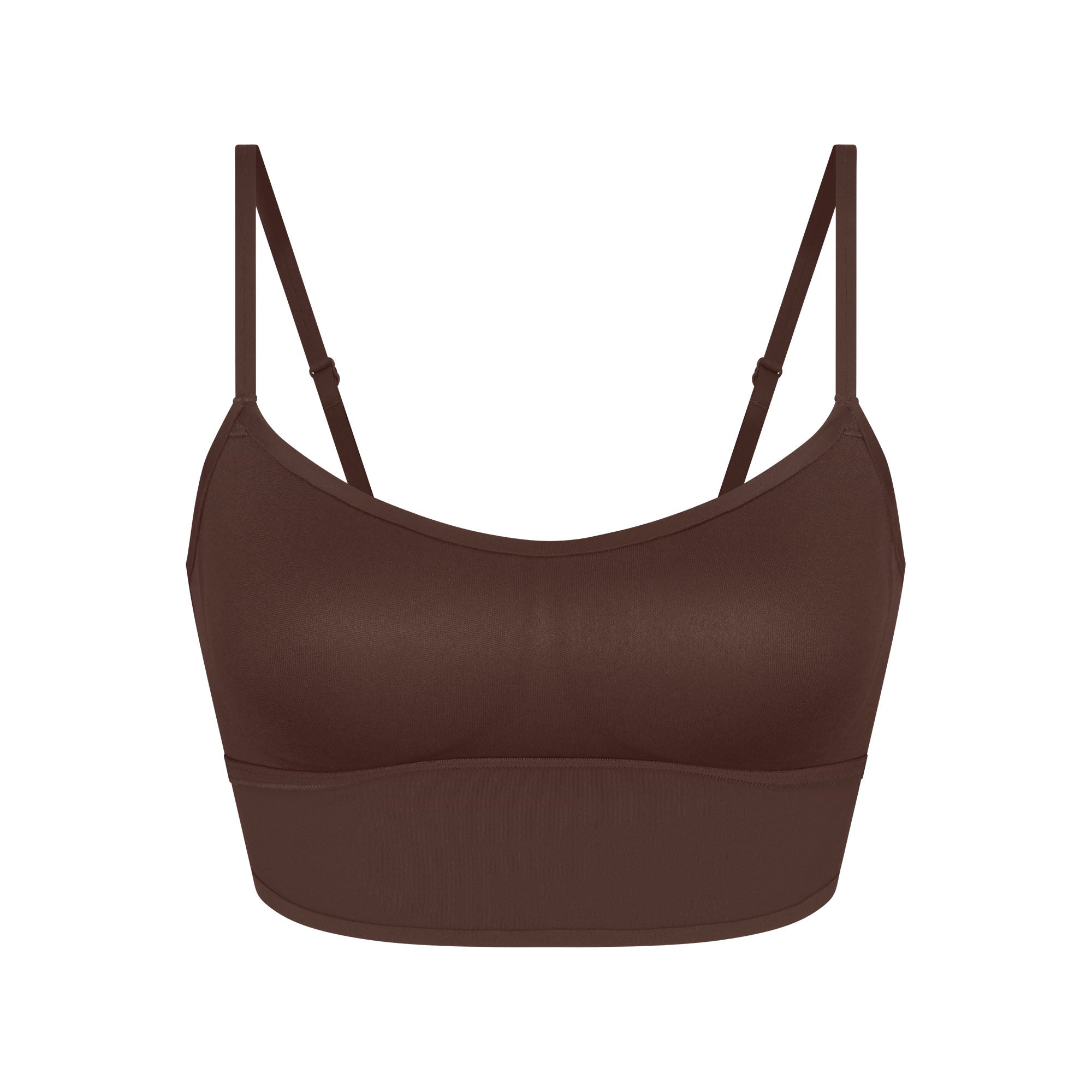 NikeSKIMS MATTE CAMI BRA TOP | DARK SEPIA FLAT ON A WHITE BACKGROUND | FLT