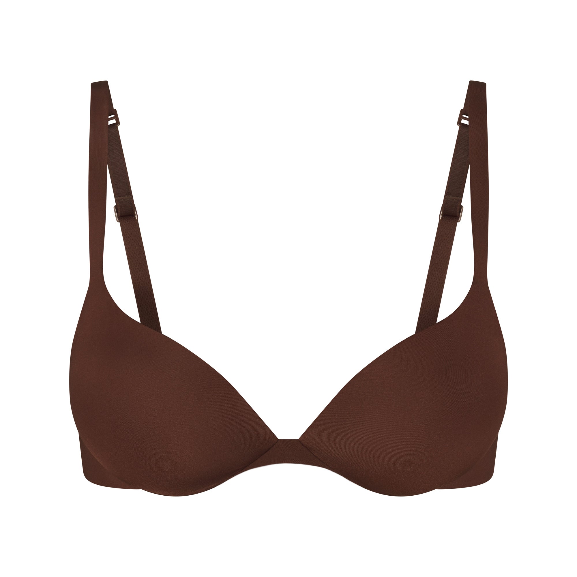 SKIMS ULTIMATE BRA TEARDROP PUSH-UP BRA | COCOA (PLUNGE BRAS) LAYS FLAT ON A WHITE BACKGROUND | FLT