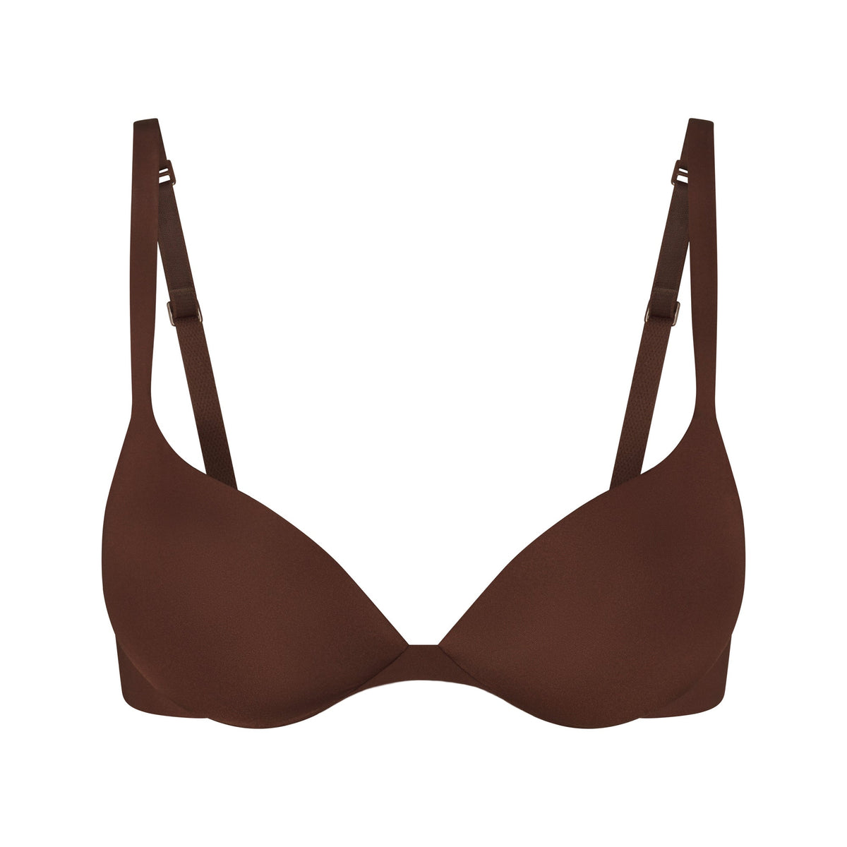 SKIMS ULTIMATE BRA TEARDROP PUSH-UP BRA | COCOA (PLUNGE BRAS) LAYS FLAT ON A WHITE BACKGROUND | FLT
