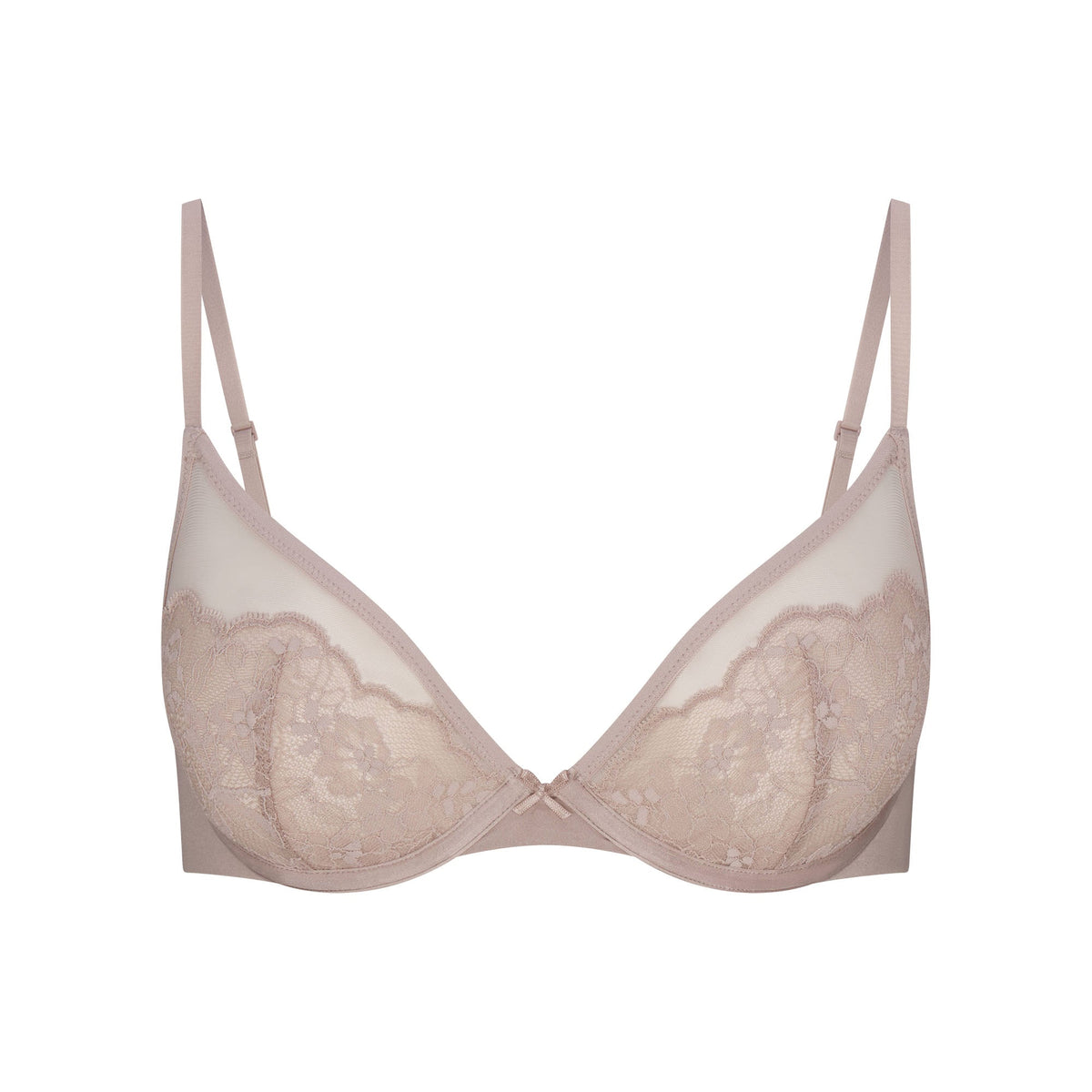 SKIMS LACE UNLINED DEMI BRA | FAWN FLAT ON A WHITE BACKGROUND | FLT