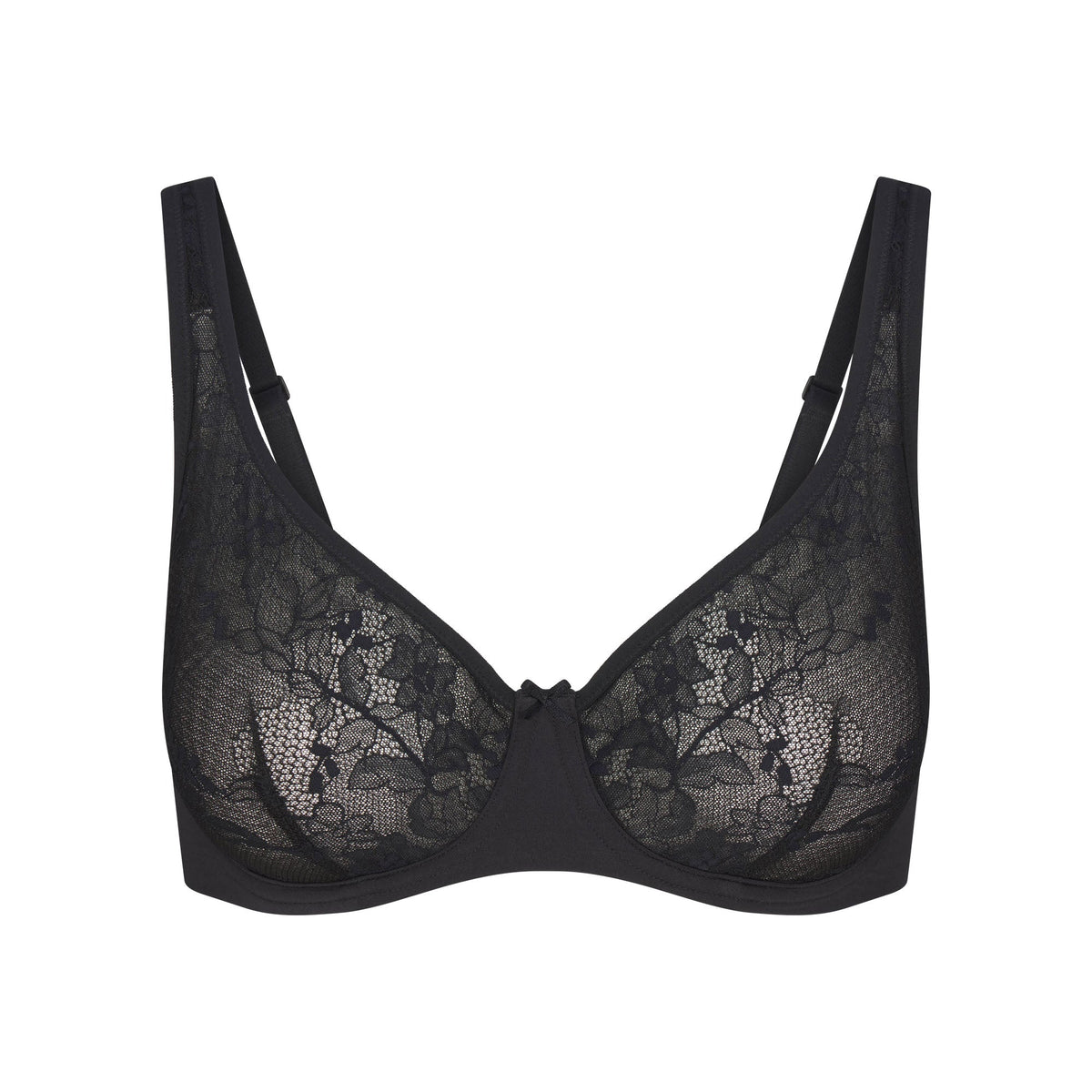 SKIMS LACE UNLINED MINIMIZER BRA | ONYX FLAT ON A WHITE BACKGROUND | FLT