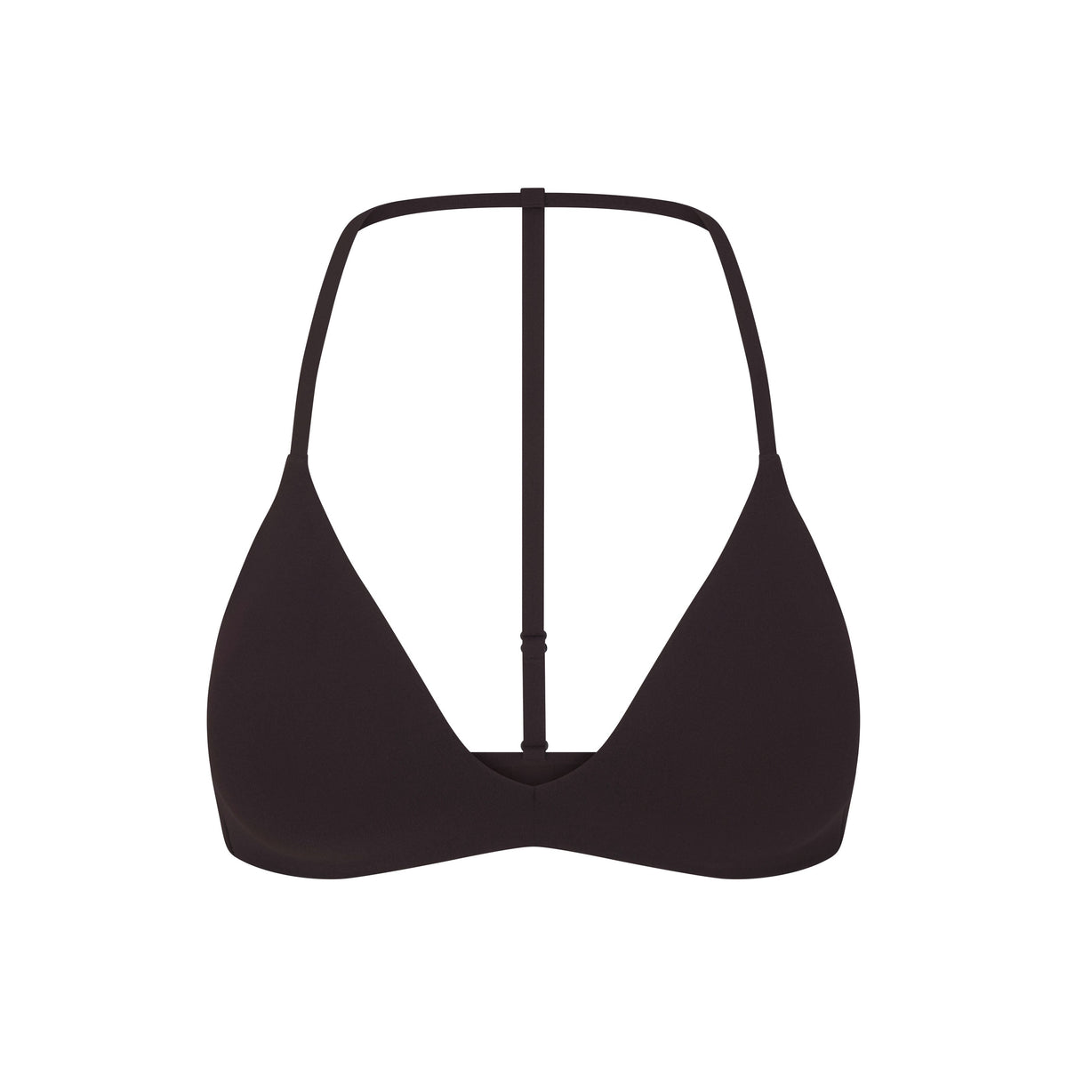 NikeSKIMS STUDIO STRETCH T-BACK TRIANGLE BRA | DARK ROAST LAYS FLAT ON A WHITE BACKGROUND | FLT
