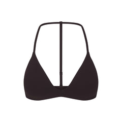NikeSKIMS STUDIO STRETCH T-BACK TRIANGLE BRA | DARK ROAST LAYS FLAT ON A WHITE BACKGROUND | FLT