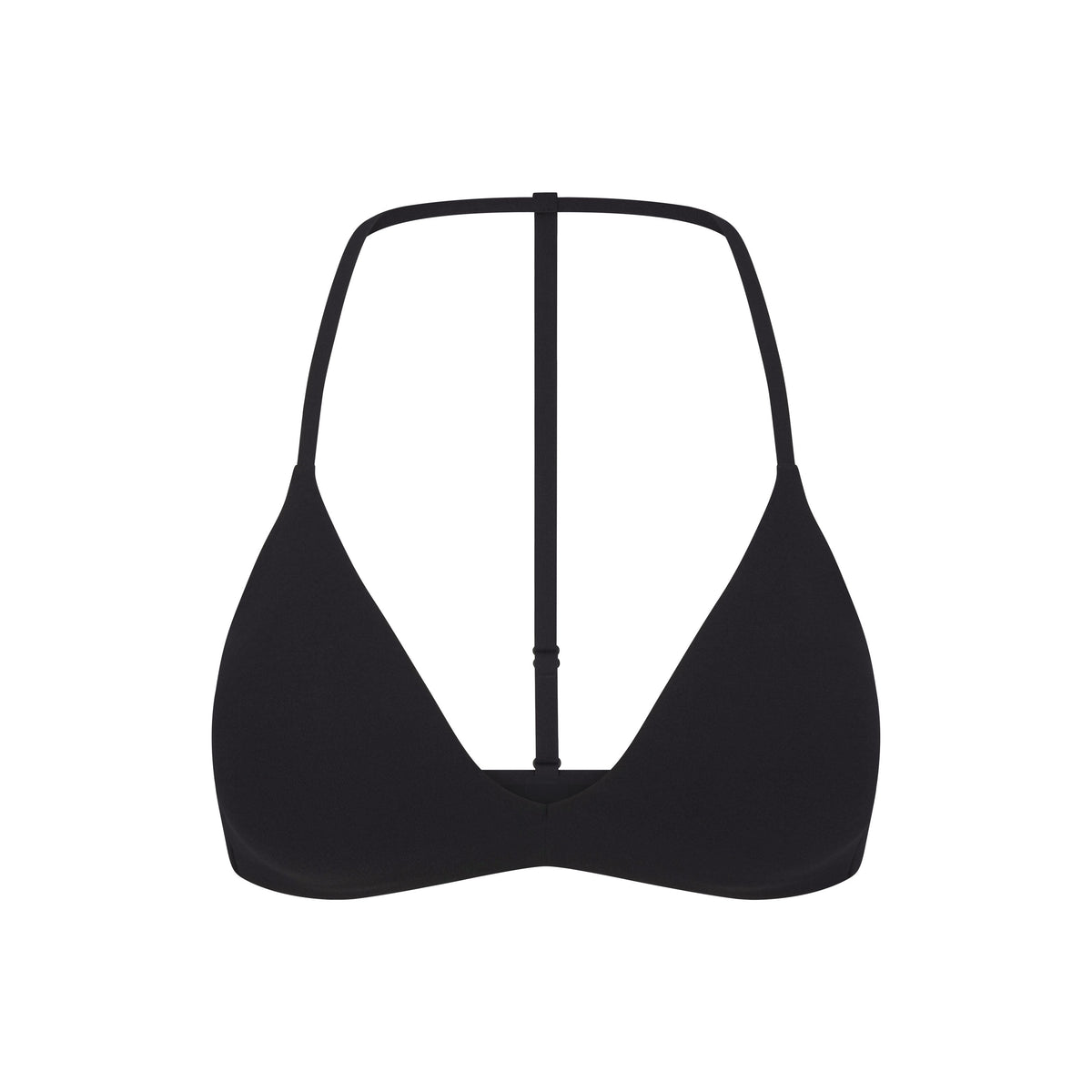 NikeSKIMS STUDIO STRETCH T-BACK TRIANGLE BRA | OBSIDIAN LAYS FLAT ON A WHITE BACKGROUND | FLT