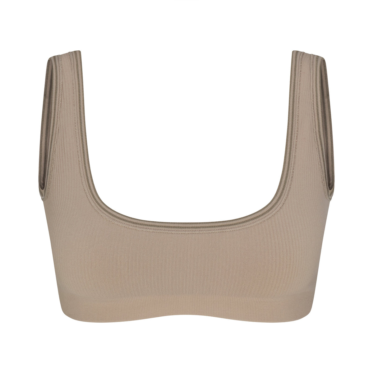 NikeSKIMS RIBBED SEAMLESS MICRO SCOOP BRA | DRIFTWOOD & LAYS FLAT ON A WHITE BACKGROUND | FLT
