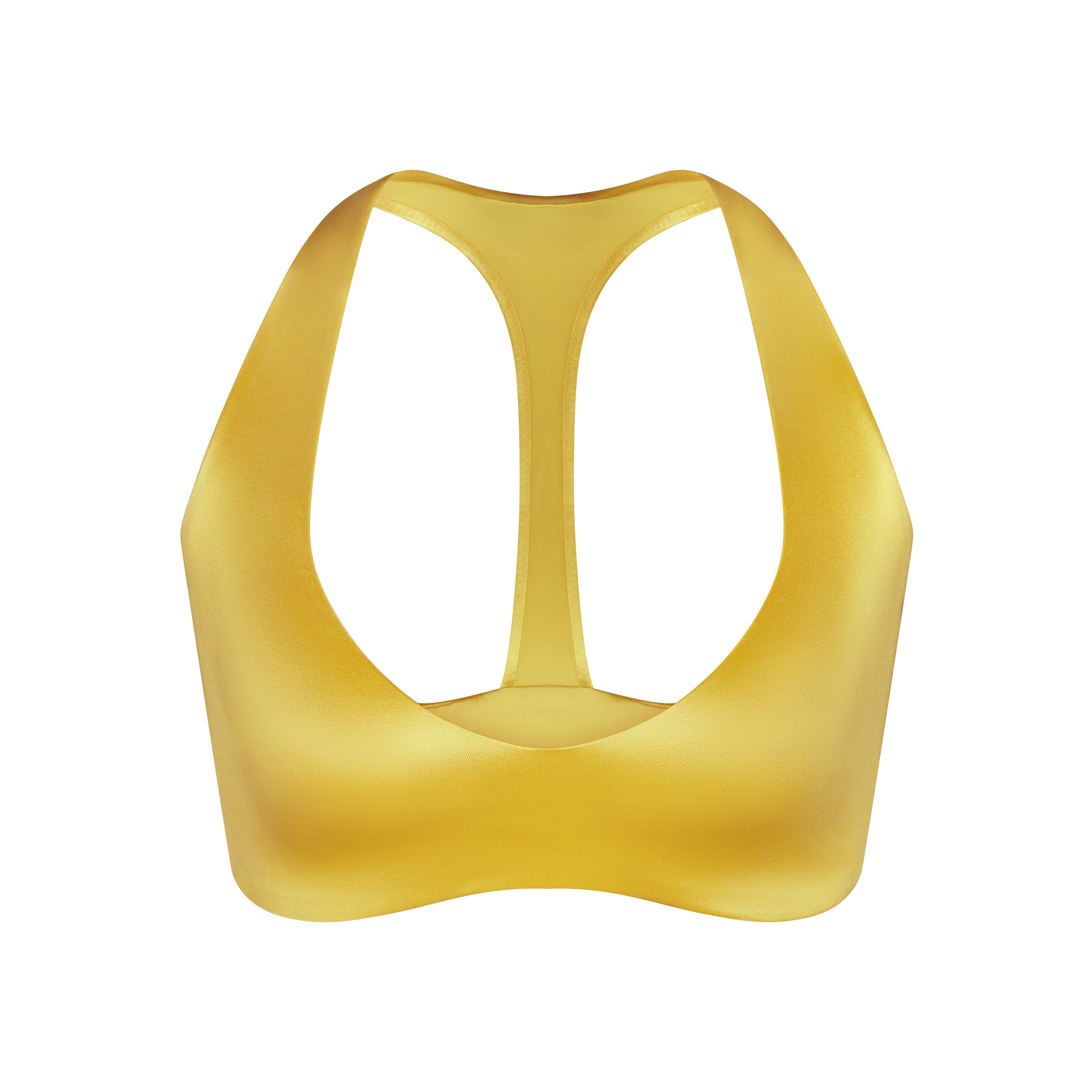 NikeSKIMS SATIN SHINE PLUNGE T-BACK BRA | CITRINE & LAYS FLAT ON A WHITE BACKGROUND | FLT