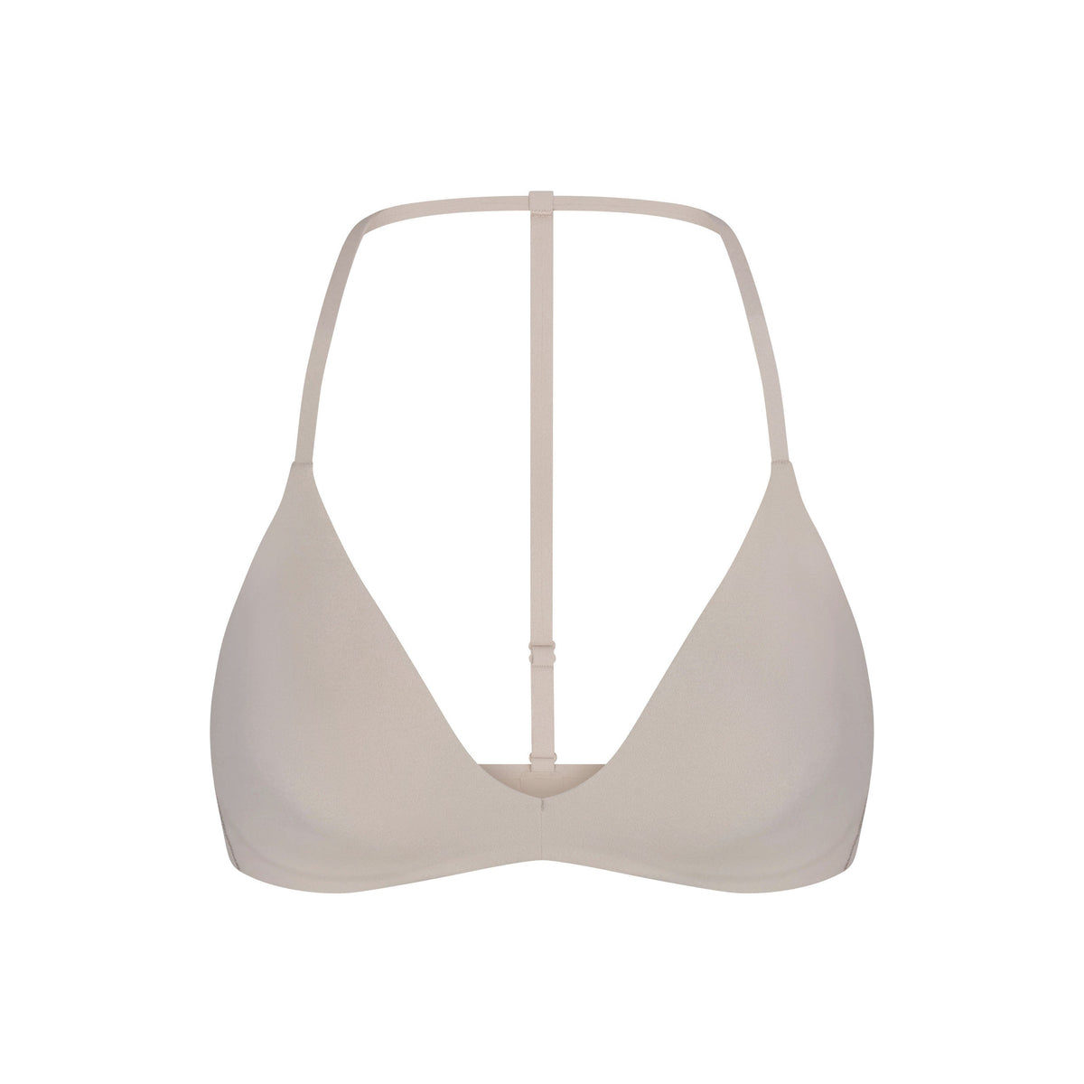 NikeSKIMS STUDIO STRETCH T-BACK TRIANGLE BRA | LINEN LAYS FLAT ON A WHITE BACKGROUND | FLT