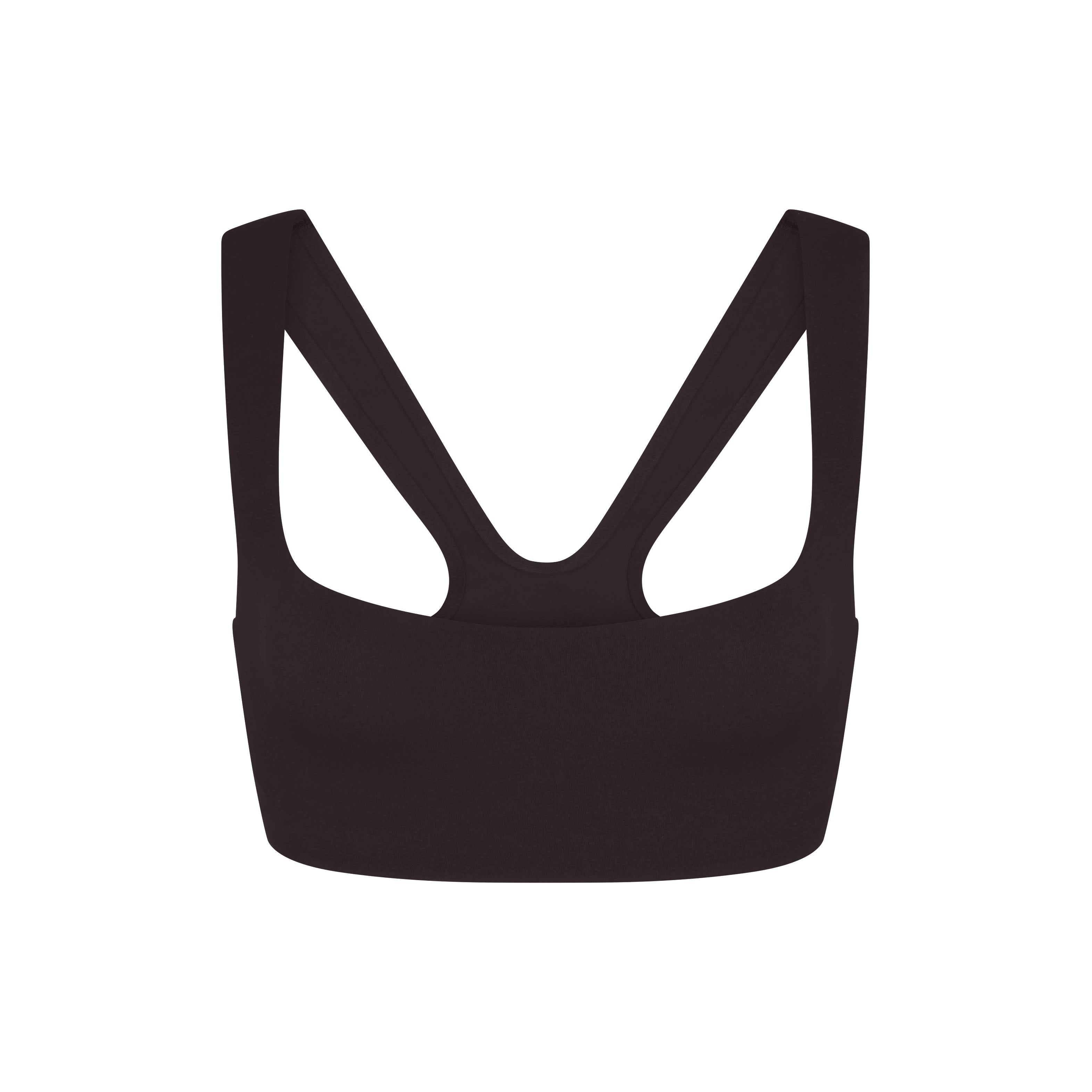 NikeSKIMS STUDIO STRETCH RACER BACK BRA | DARK ROAST LAYS FLAT ON A WHITE BACKGROUND | FLT